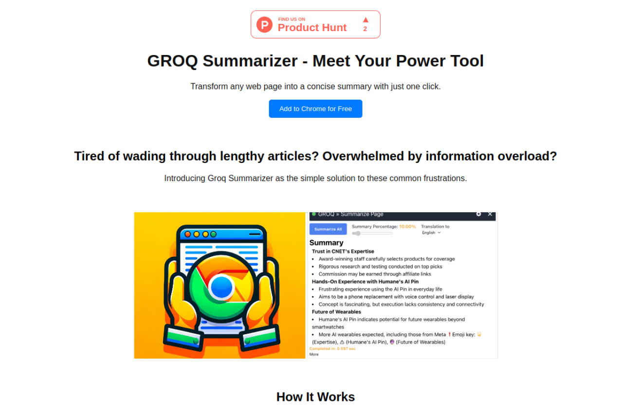 Groq Summarizer website screenshot