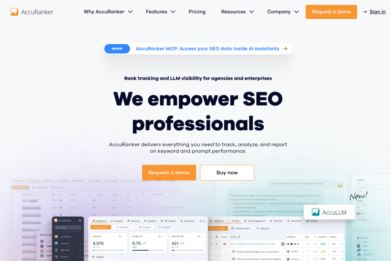 AccuRanker homepage screenshot