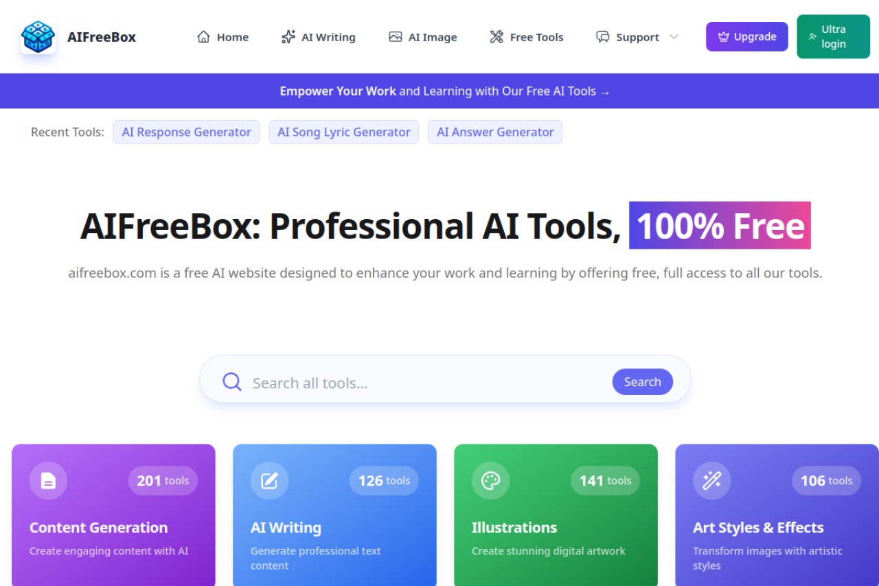 Aifreebox Free Ai Tools website screenshot