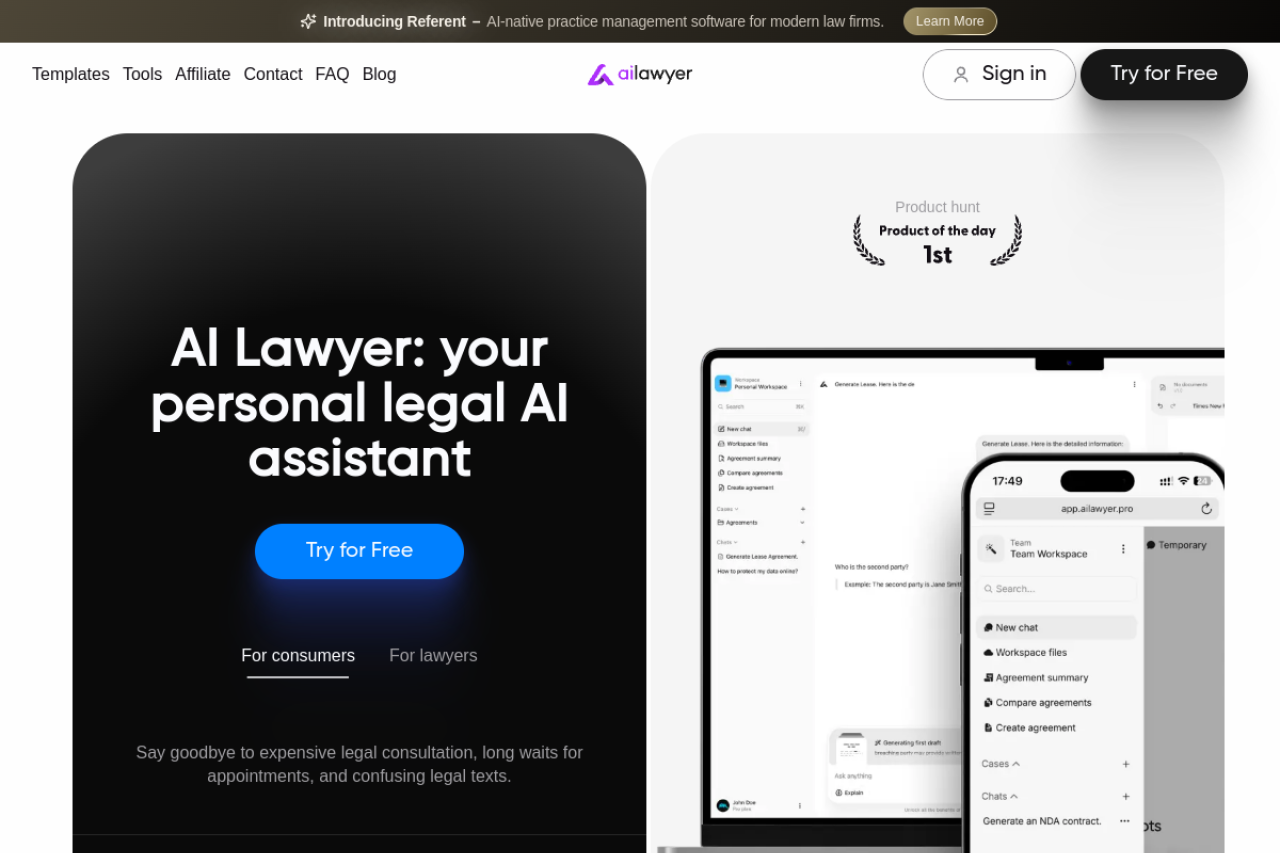 Ai Lawyer website screenshot