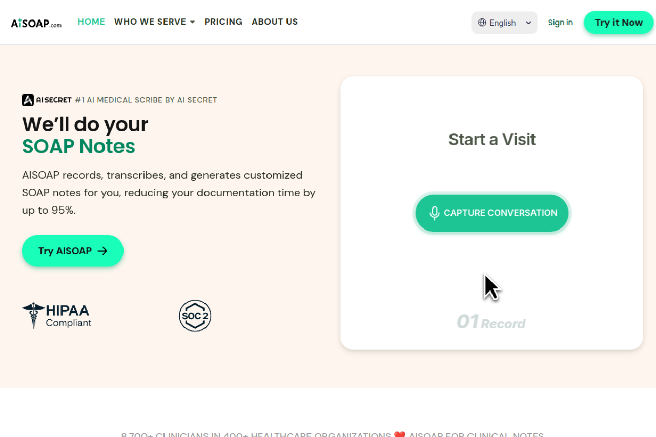Aisoap Ai Soap Notes website screenshot