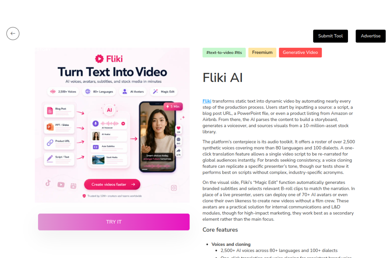 Fliki Ai website screenshot