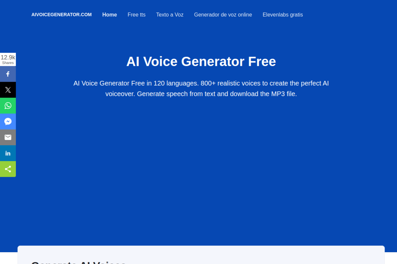 AI Voice Generator website screenshot