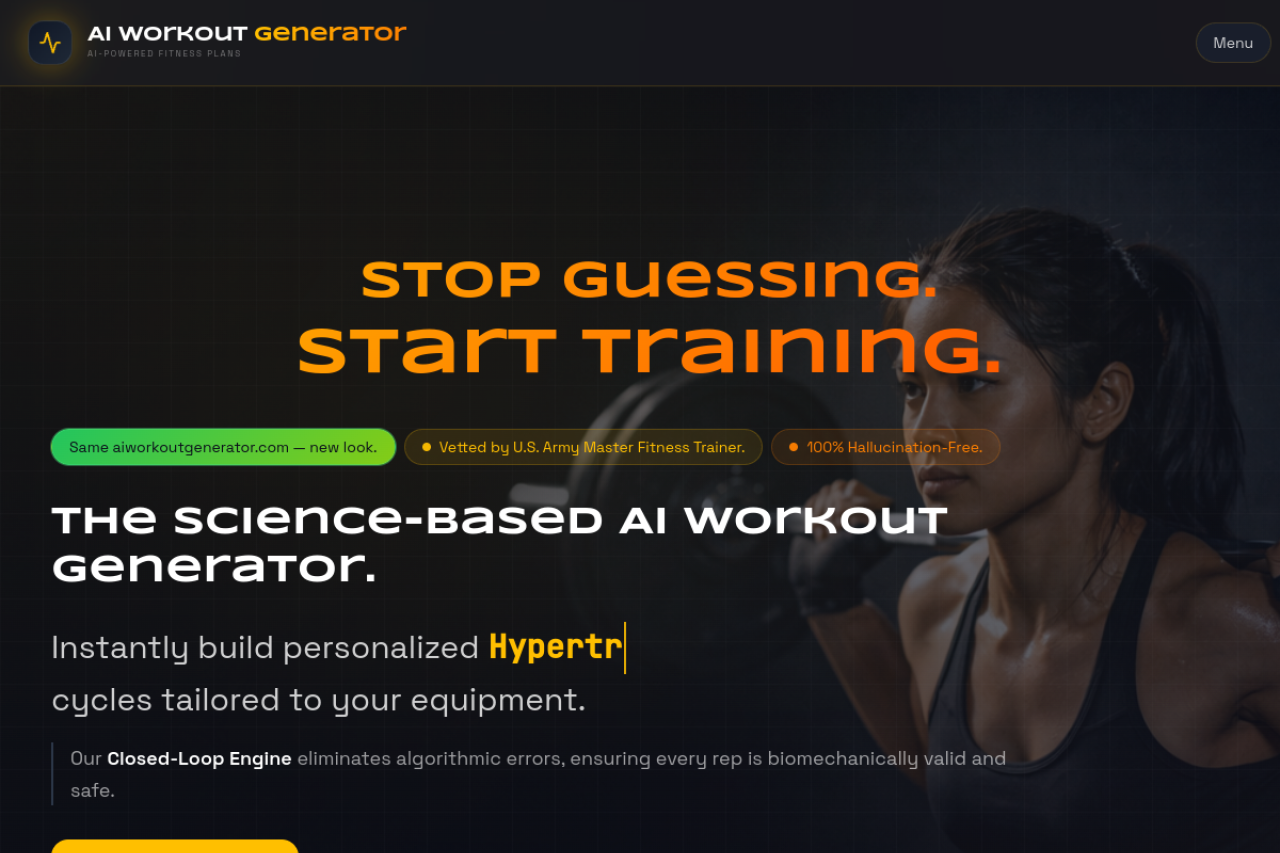 Ai Workout Generator website screenshot