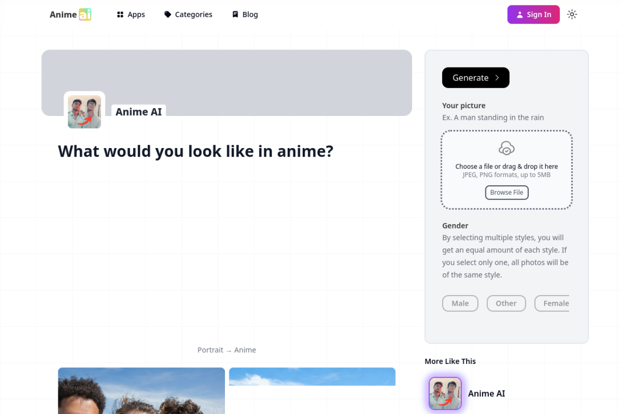 Anime Ai website screenshot