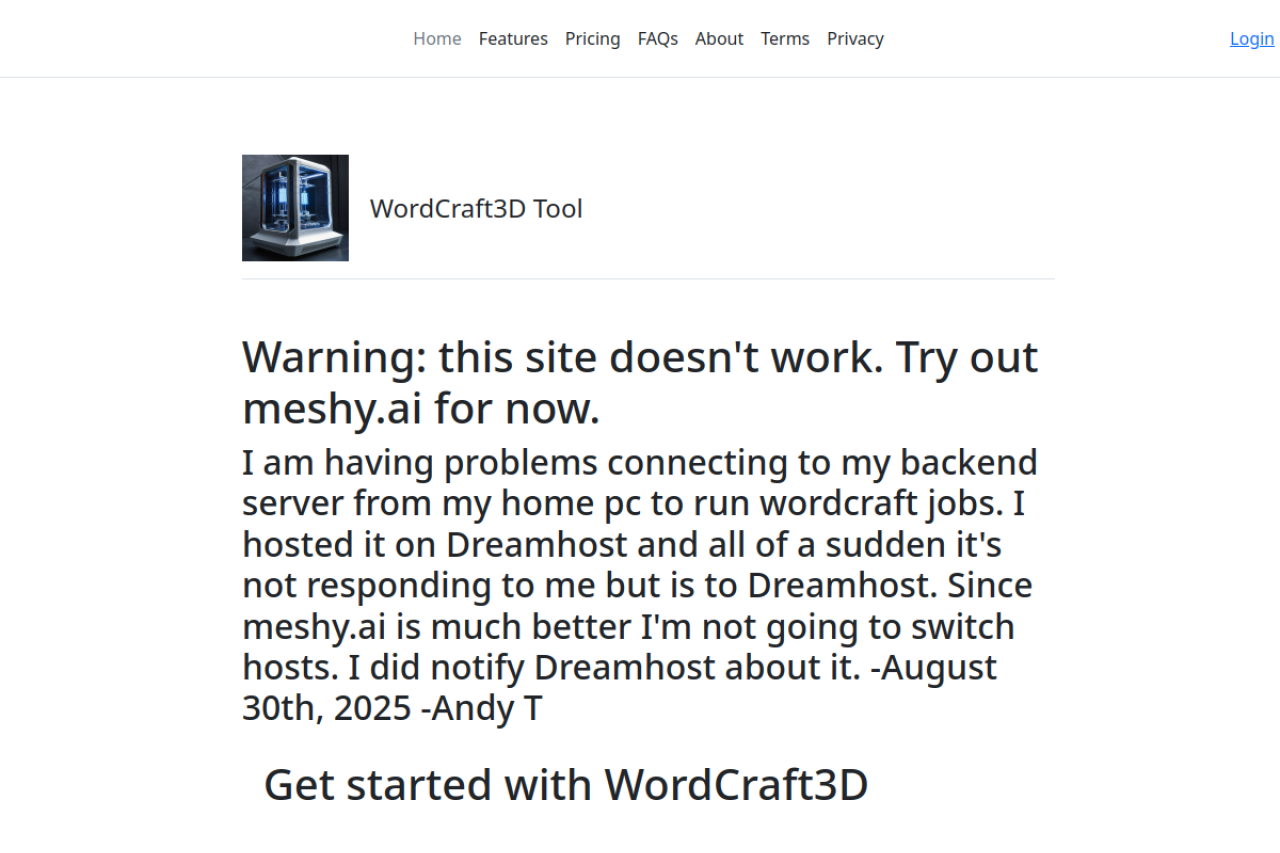Wordcraft3d website screenshot