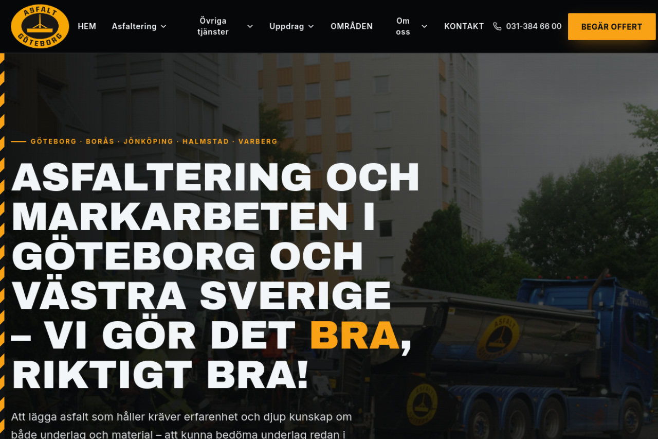Screenshot av asfaltigbg.se – hemsida byggd av Techgruppen