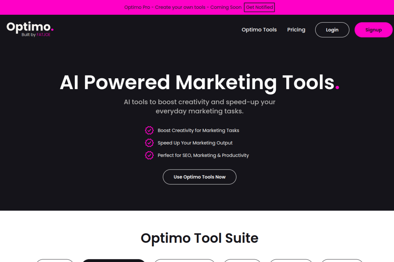 Optimo website screenshot