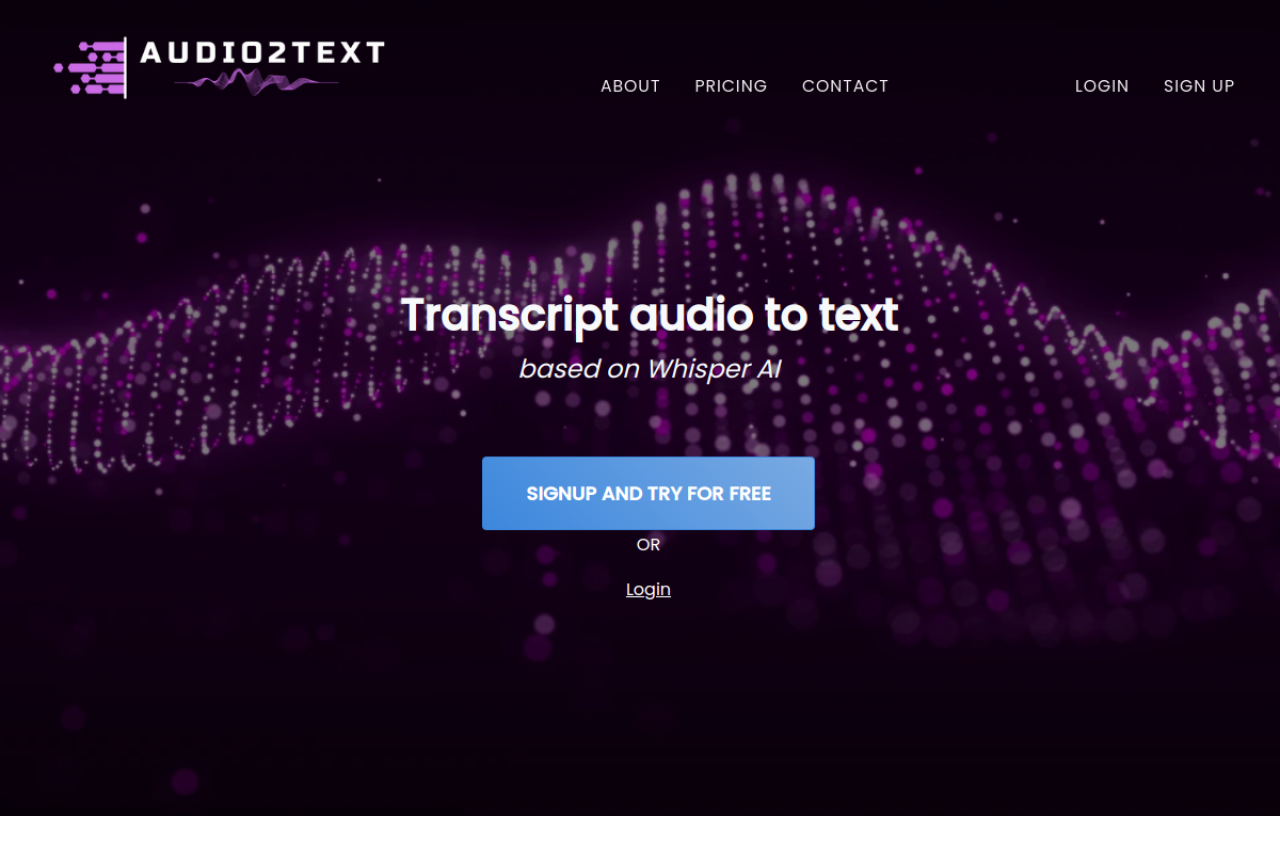 Audio2text website screenshot