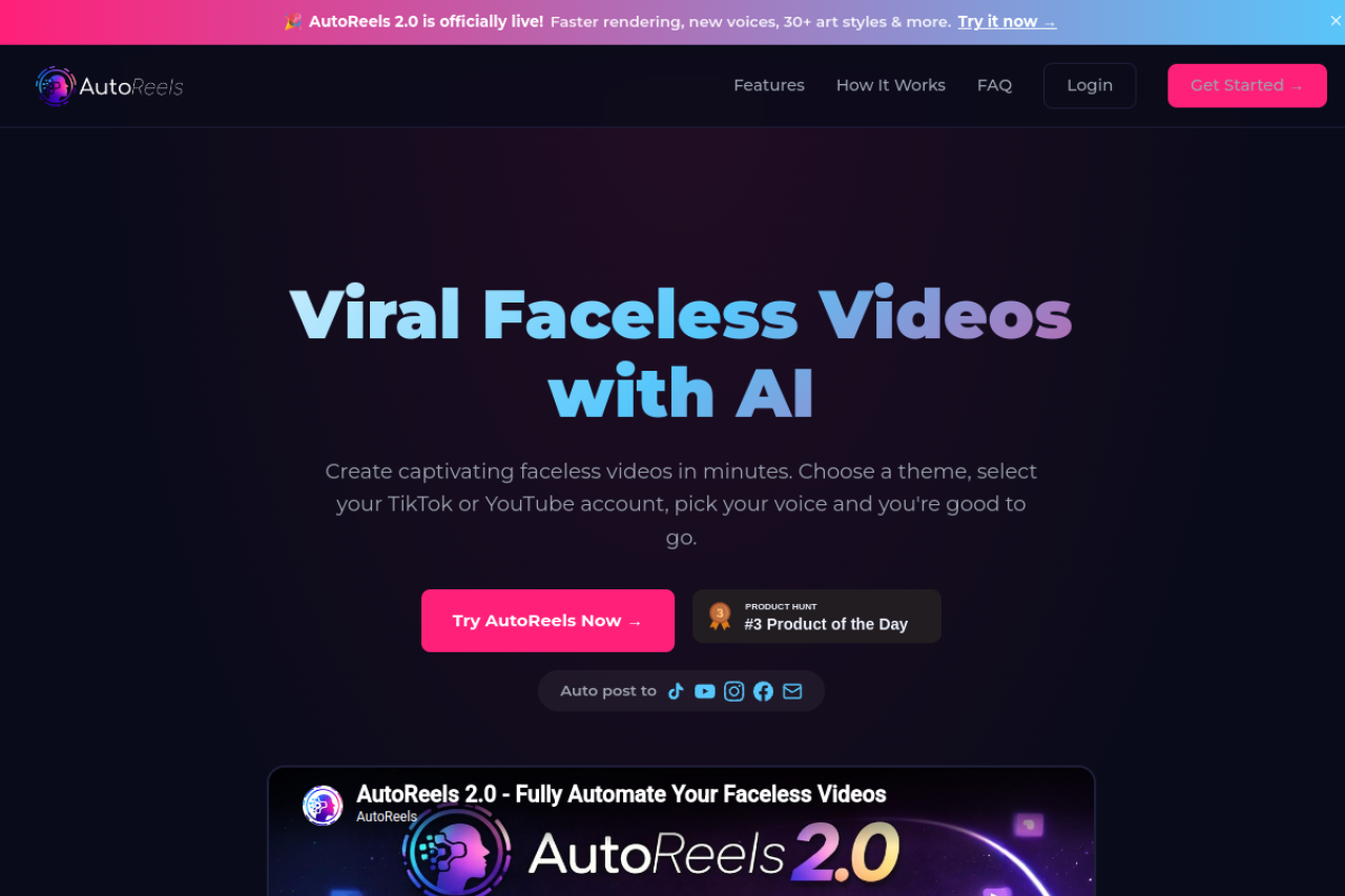 AutoReels website screenshot