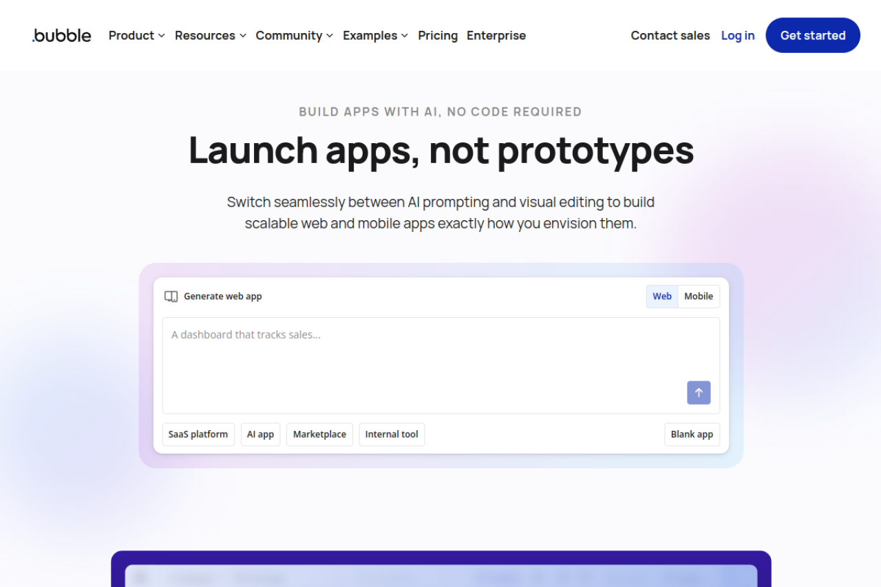 Bubble website screenshot