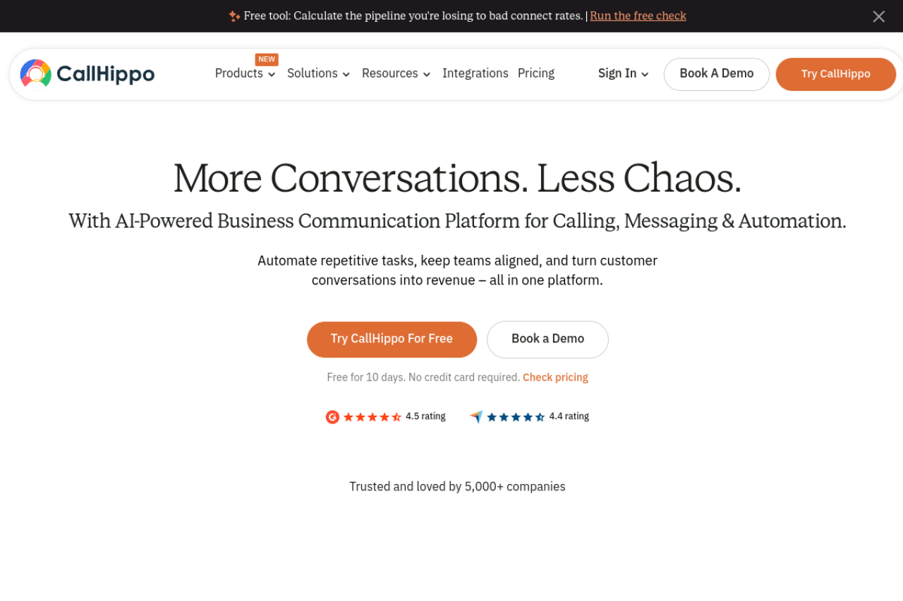 Callhippo website screenshot