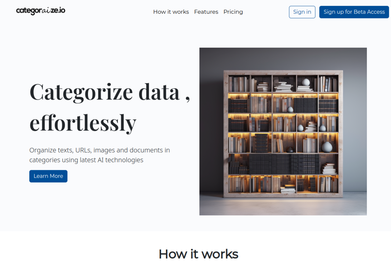 Categoraize Io website screenshot