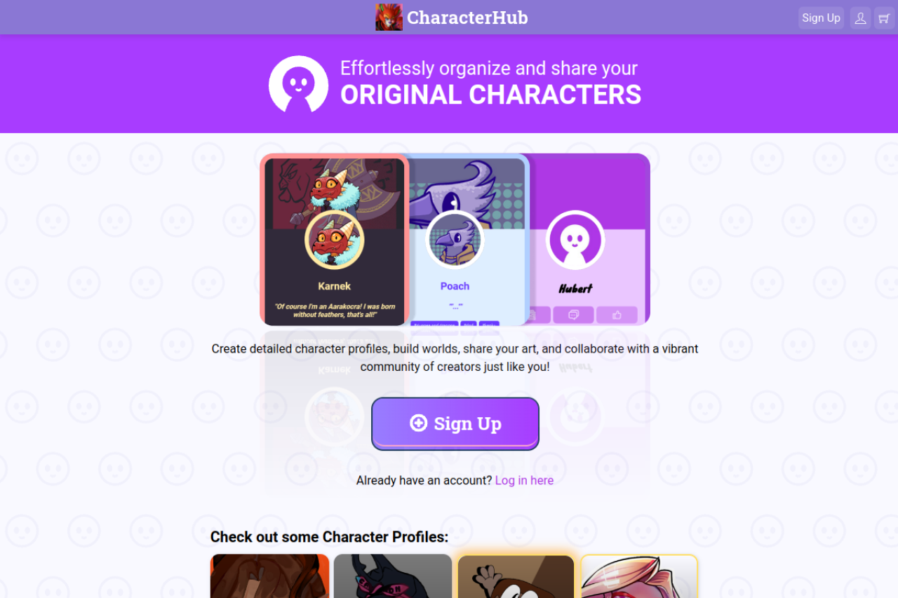 Characterhub website screenshot