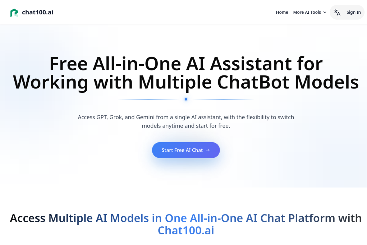 Chat100 Ai Free Chatgpt 4o And Claude 3 5 Sonnet website screenshot