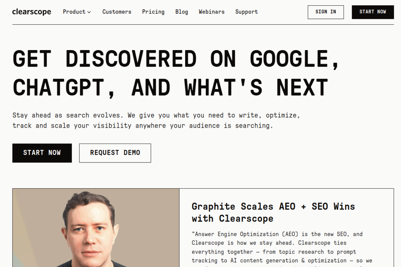 Clearscope homepage screenshot