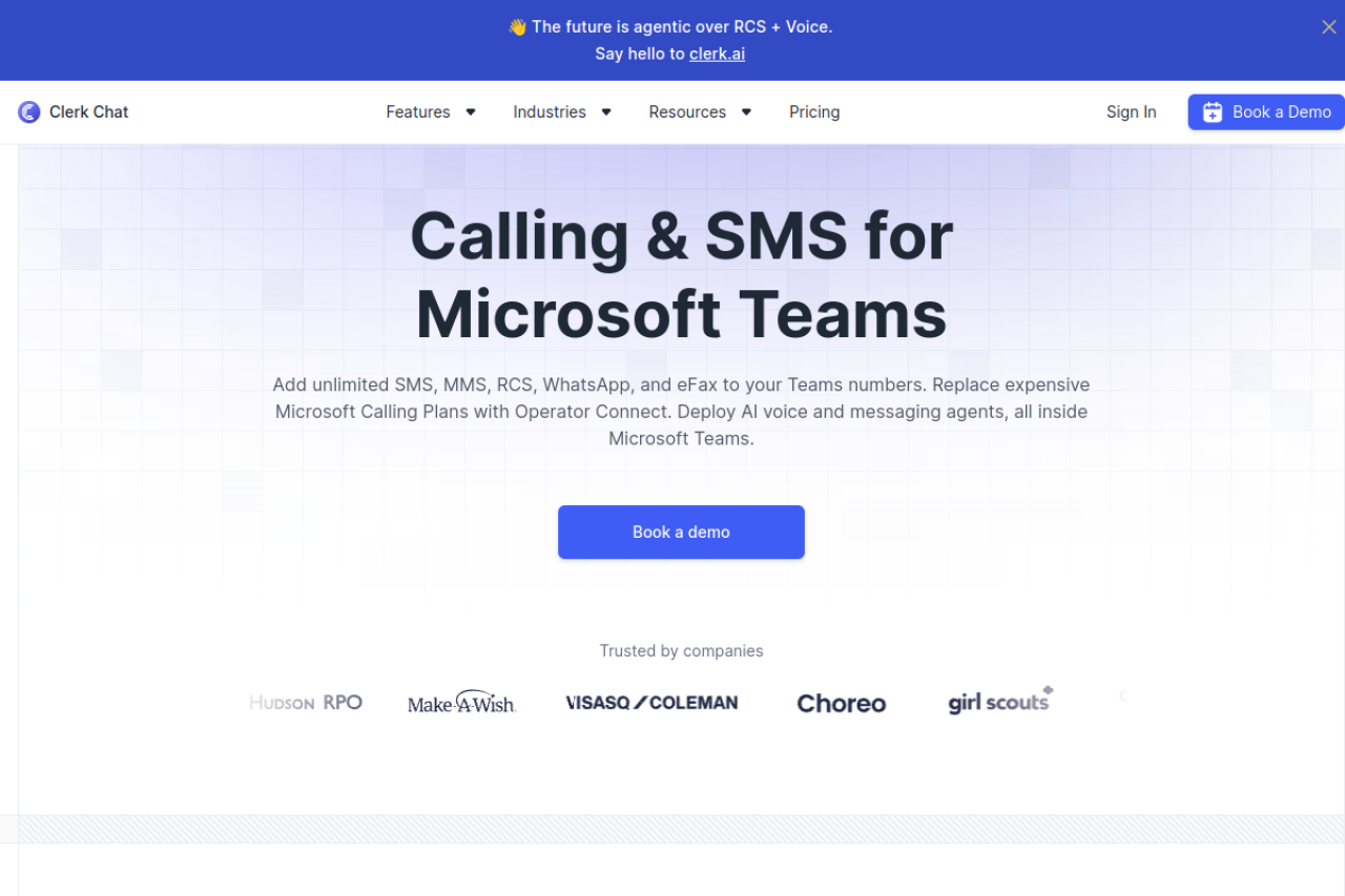 Clerk Chat website screenshot
