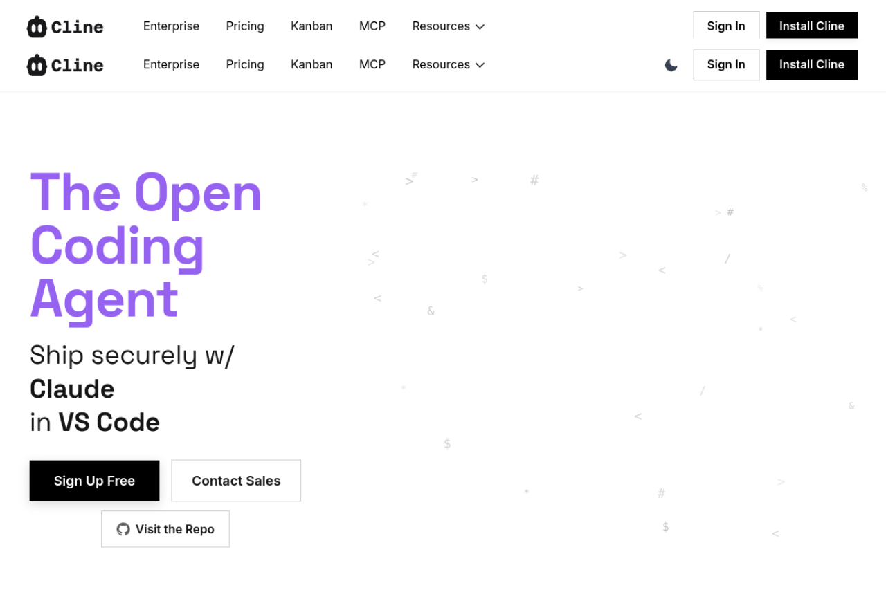 Cline website screenshot