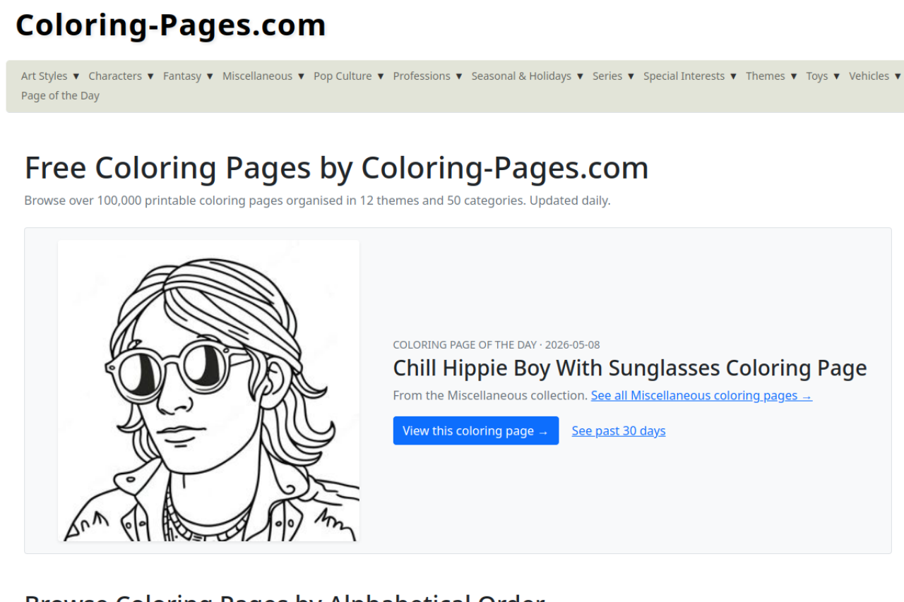 Coloring Pages Every Day website screenshot