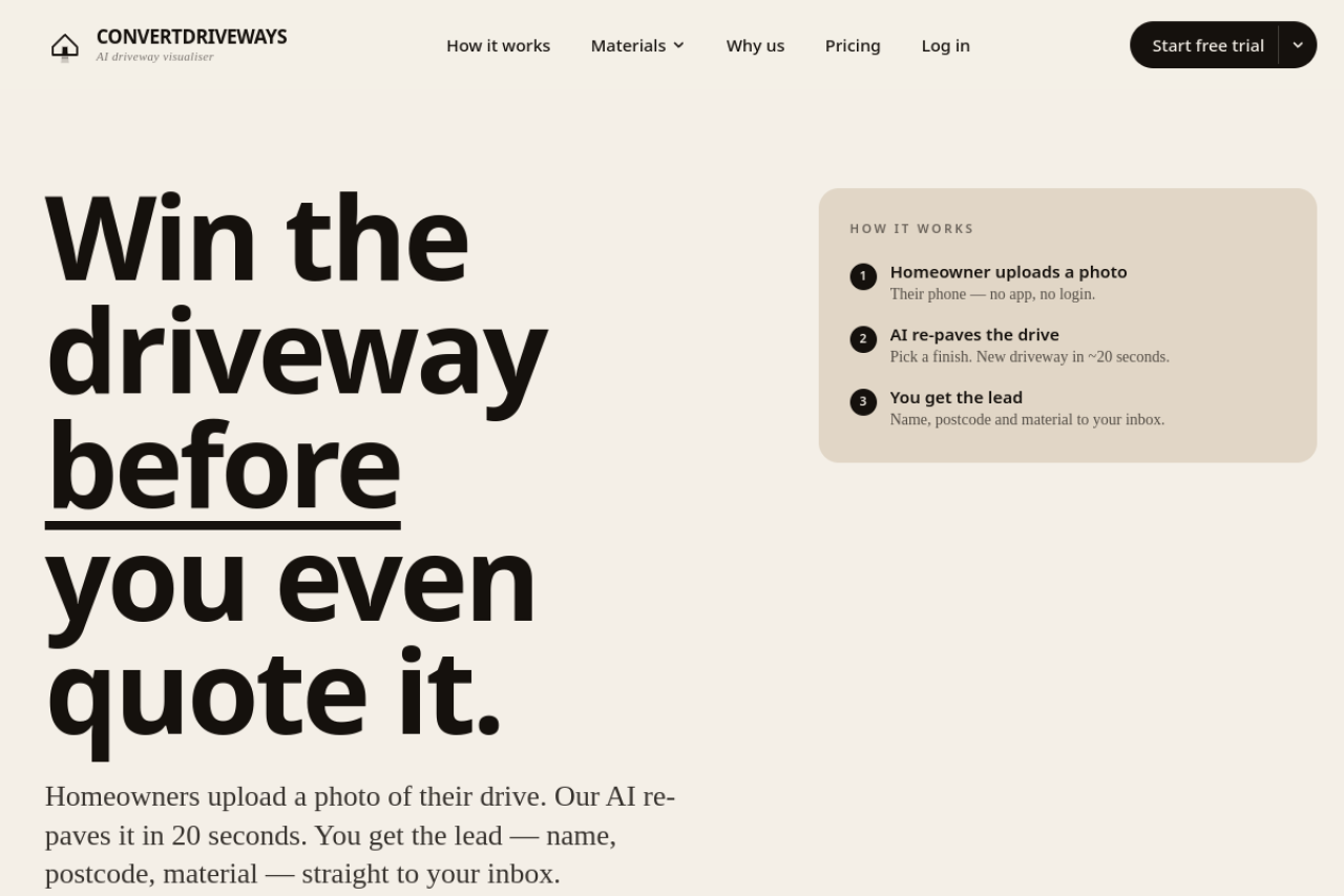 Convert Driveways — live site screenshot