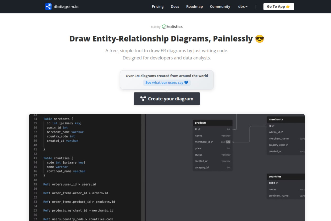 dbdiagram.io website screenshot