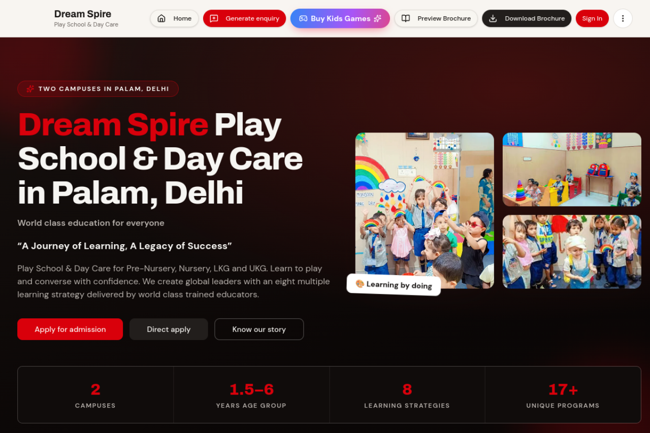Homepage preview of DreamspireSchool — Education built by DigiCreators