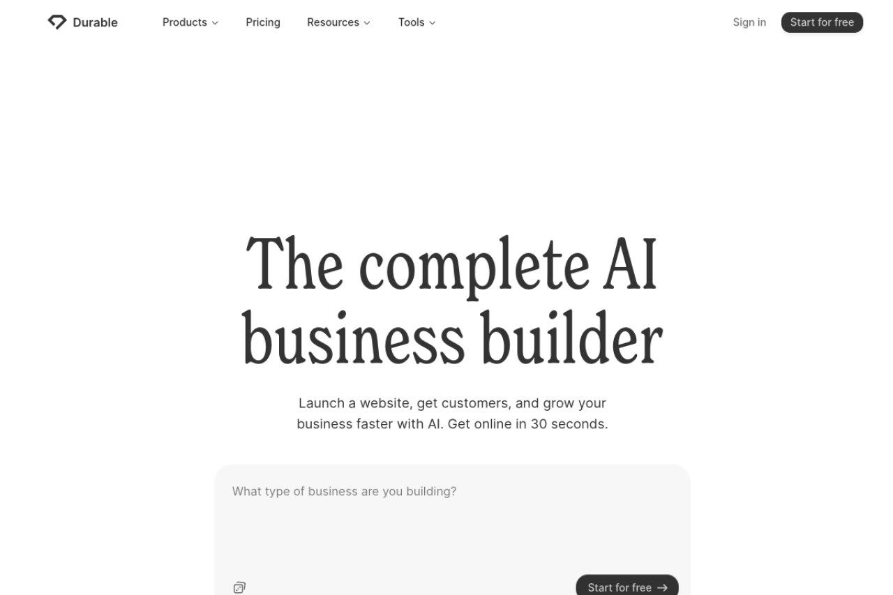 Durable website screenshot