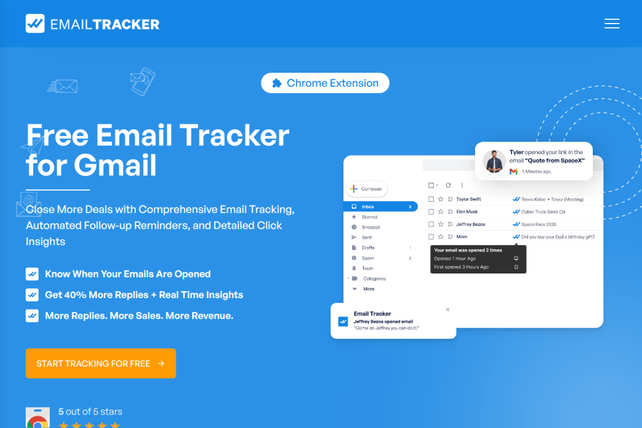 Email Tracker website screenshot