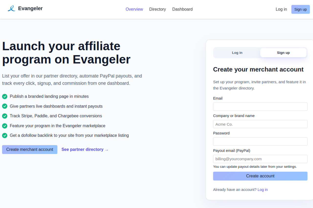 Evangeler List Of Affiliate Programs website screenshot