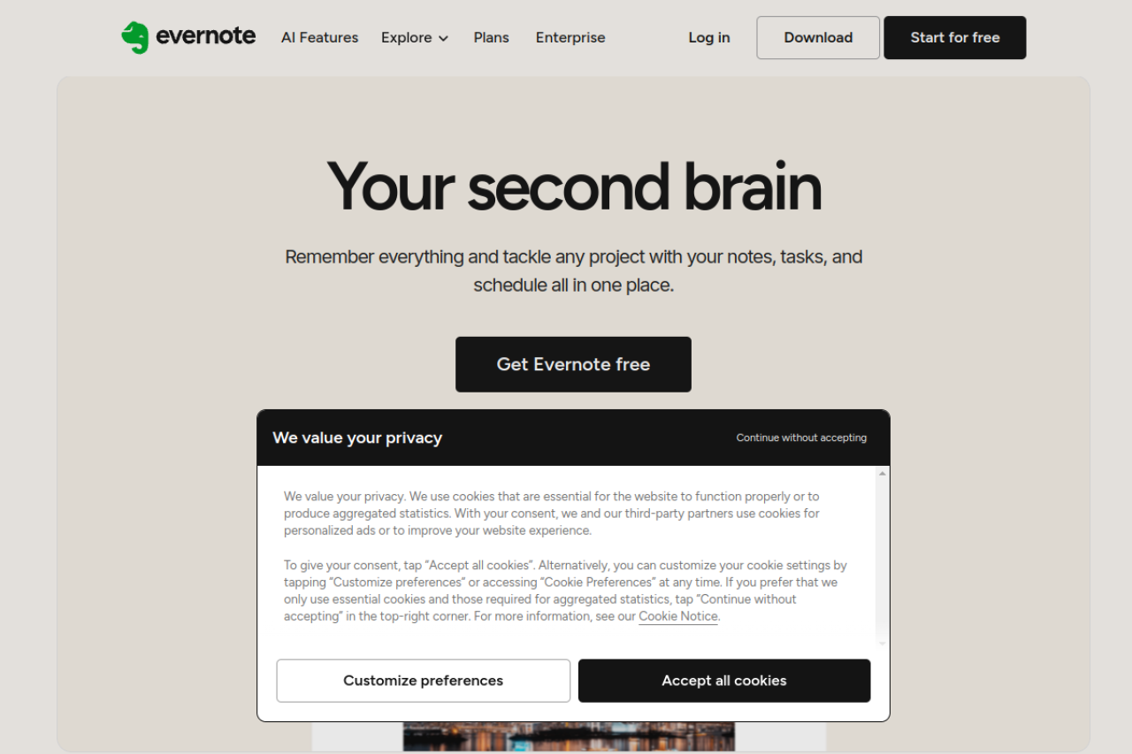 Evernote AI website screenshot