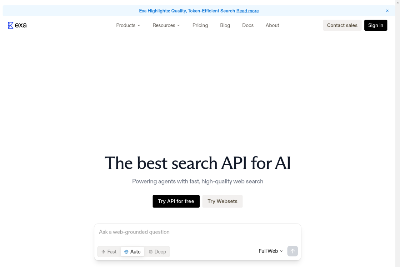 Exa website screenshot