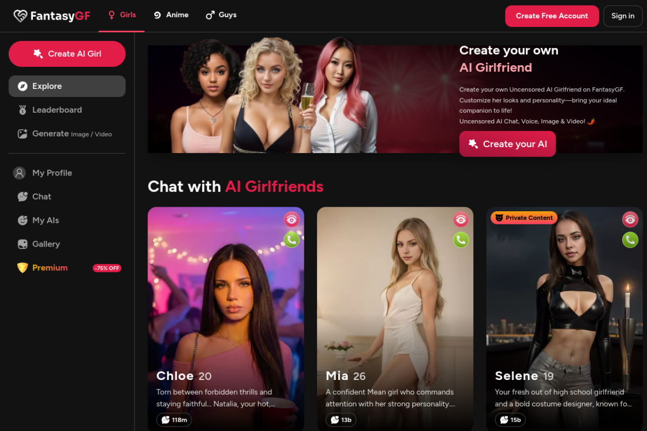 FantasyGF.ai website screenshot