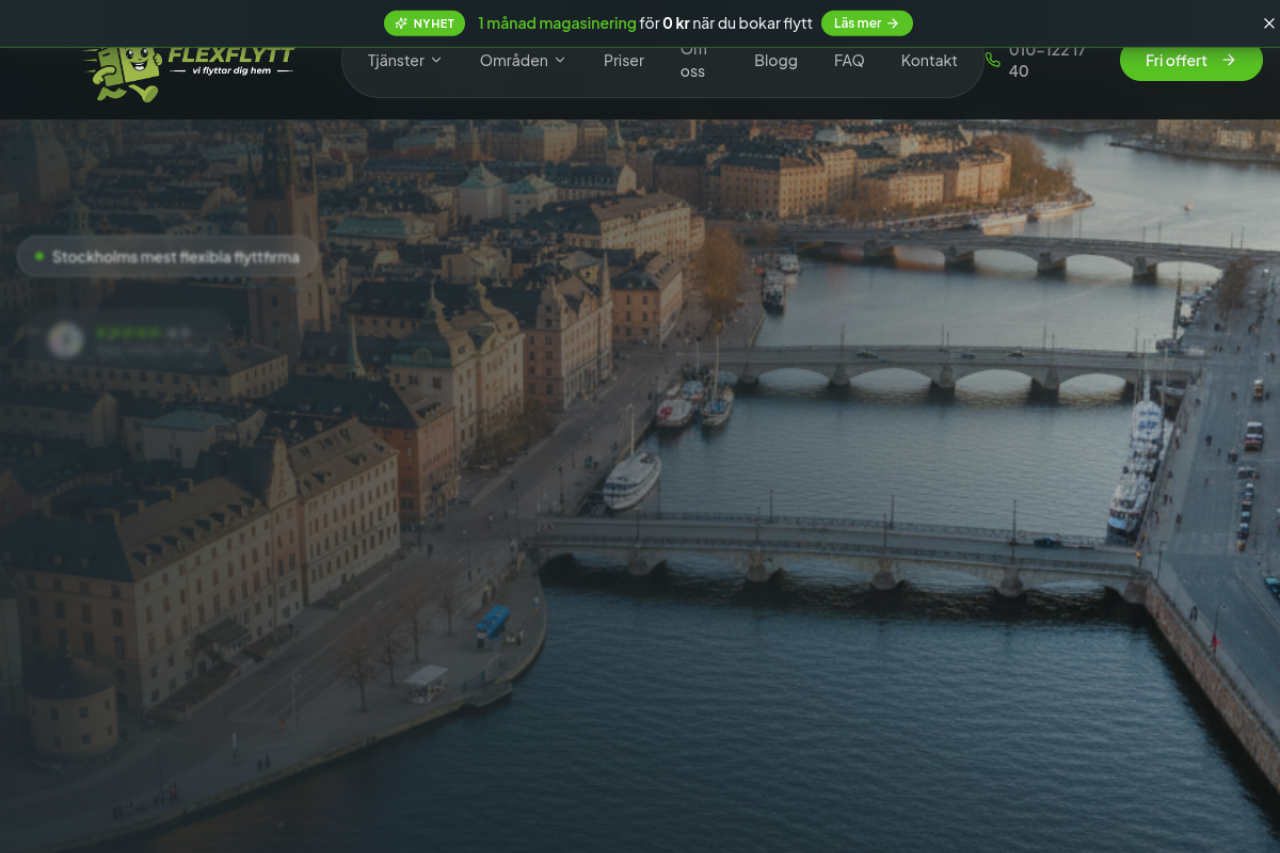Screenshot av flexflytt.se – hemsida byggd av Techgruppen