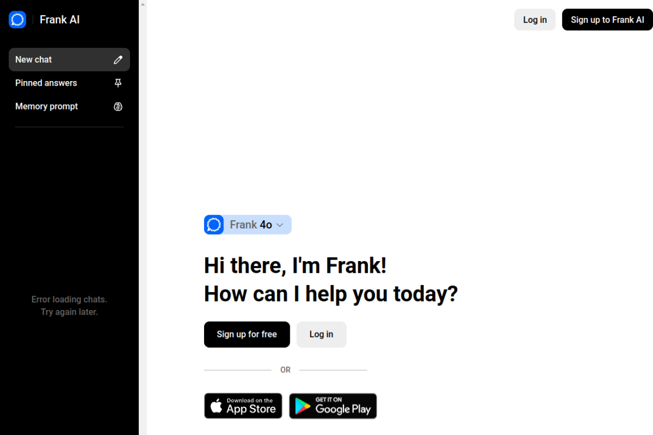 Frank website screenshot