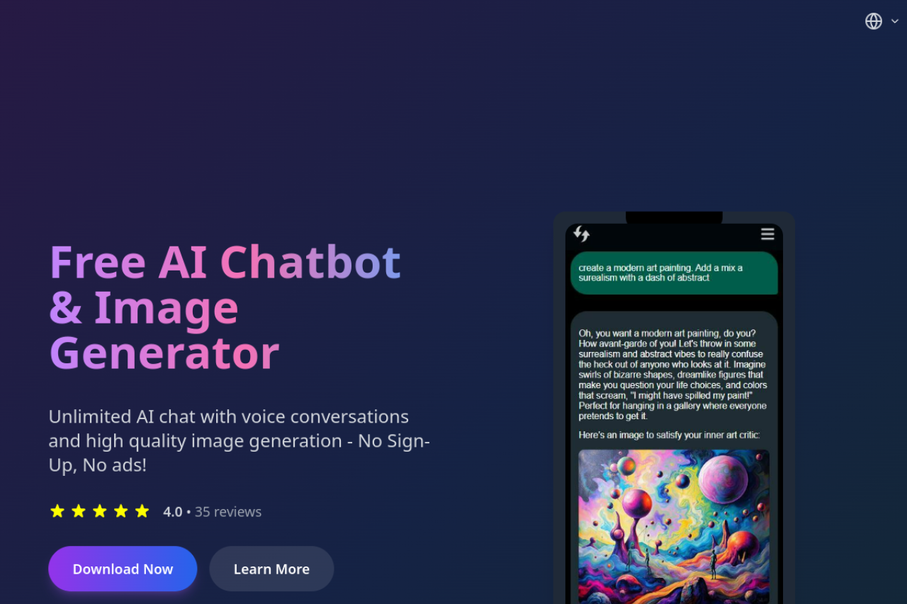 Free Ai Chatbot Image Generator website screenshot
