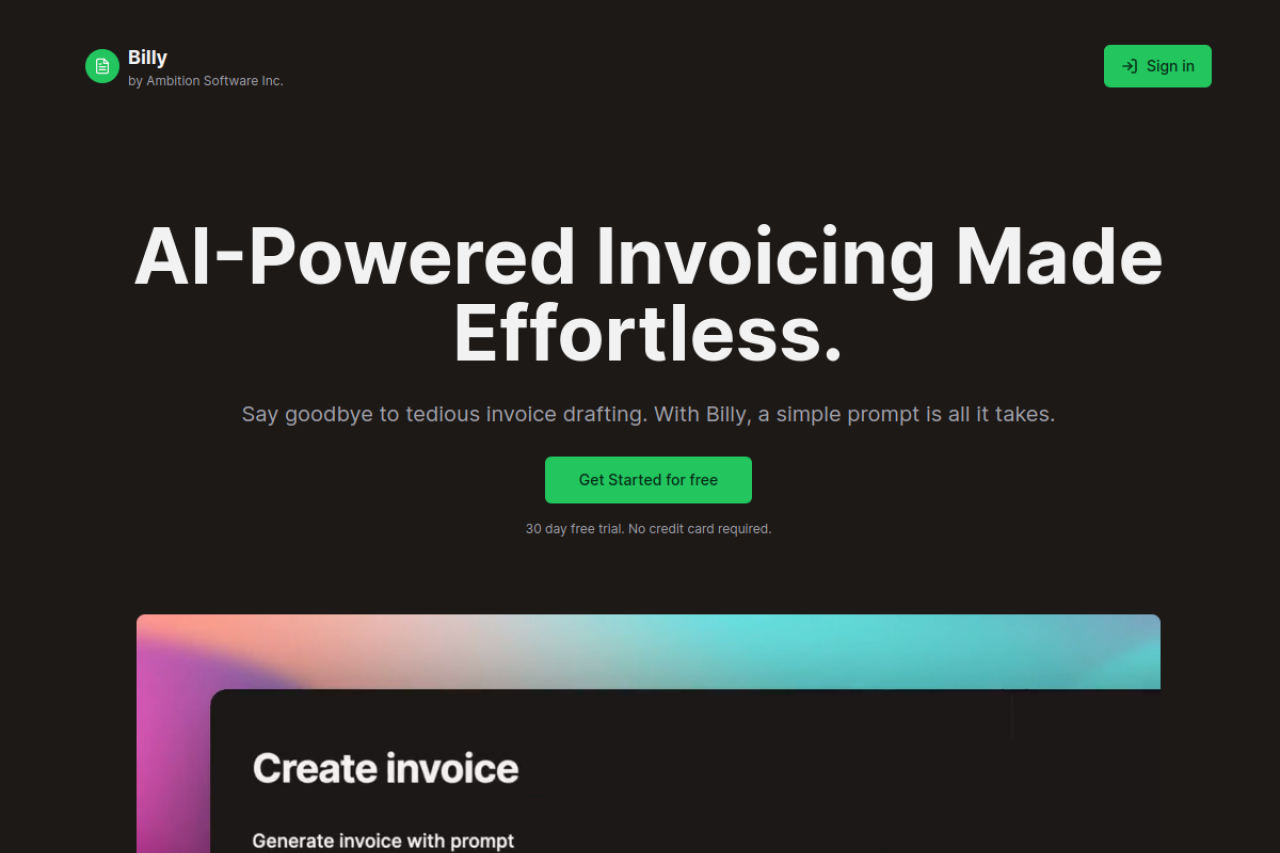 Billy Ai Invoicing Made Effortless website screenshot