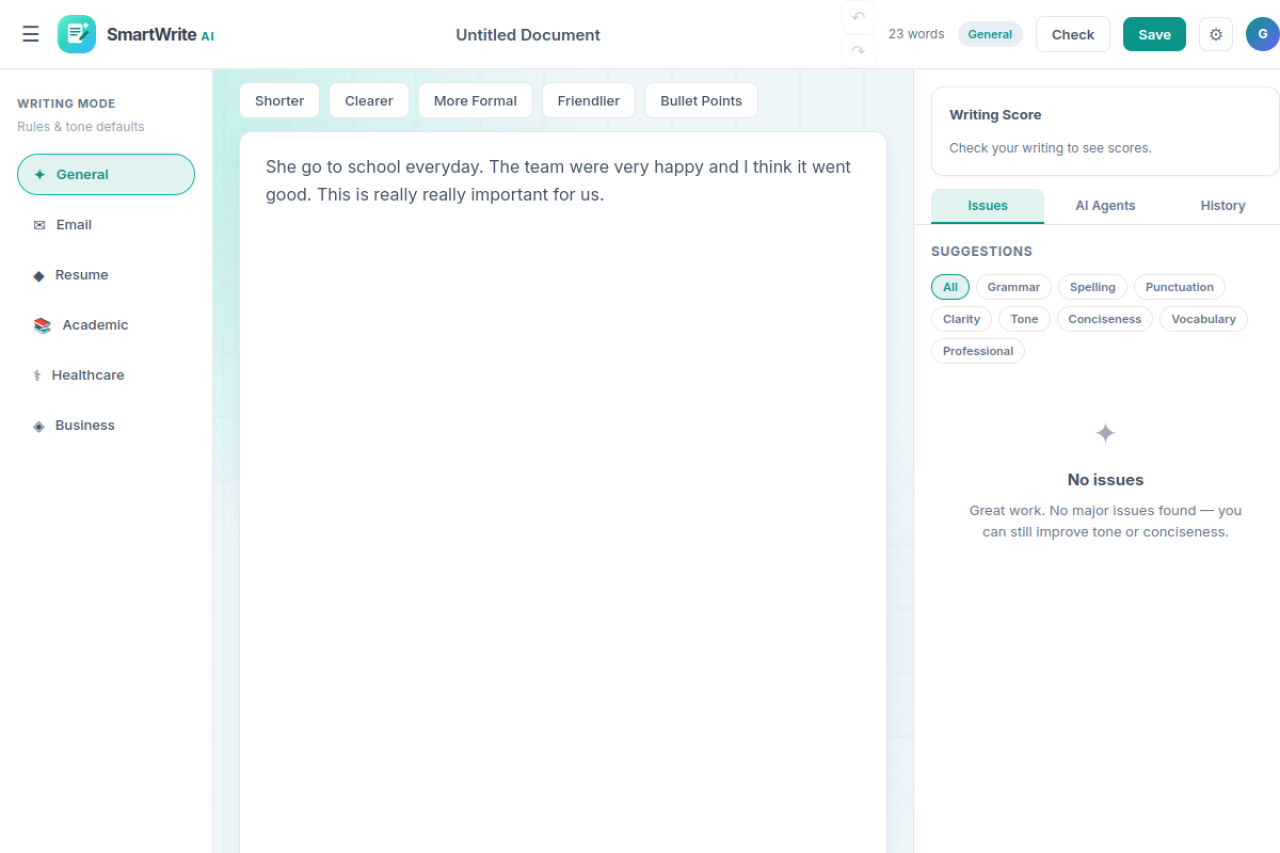 Screenshot of SmartWrite AI