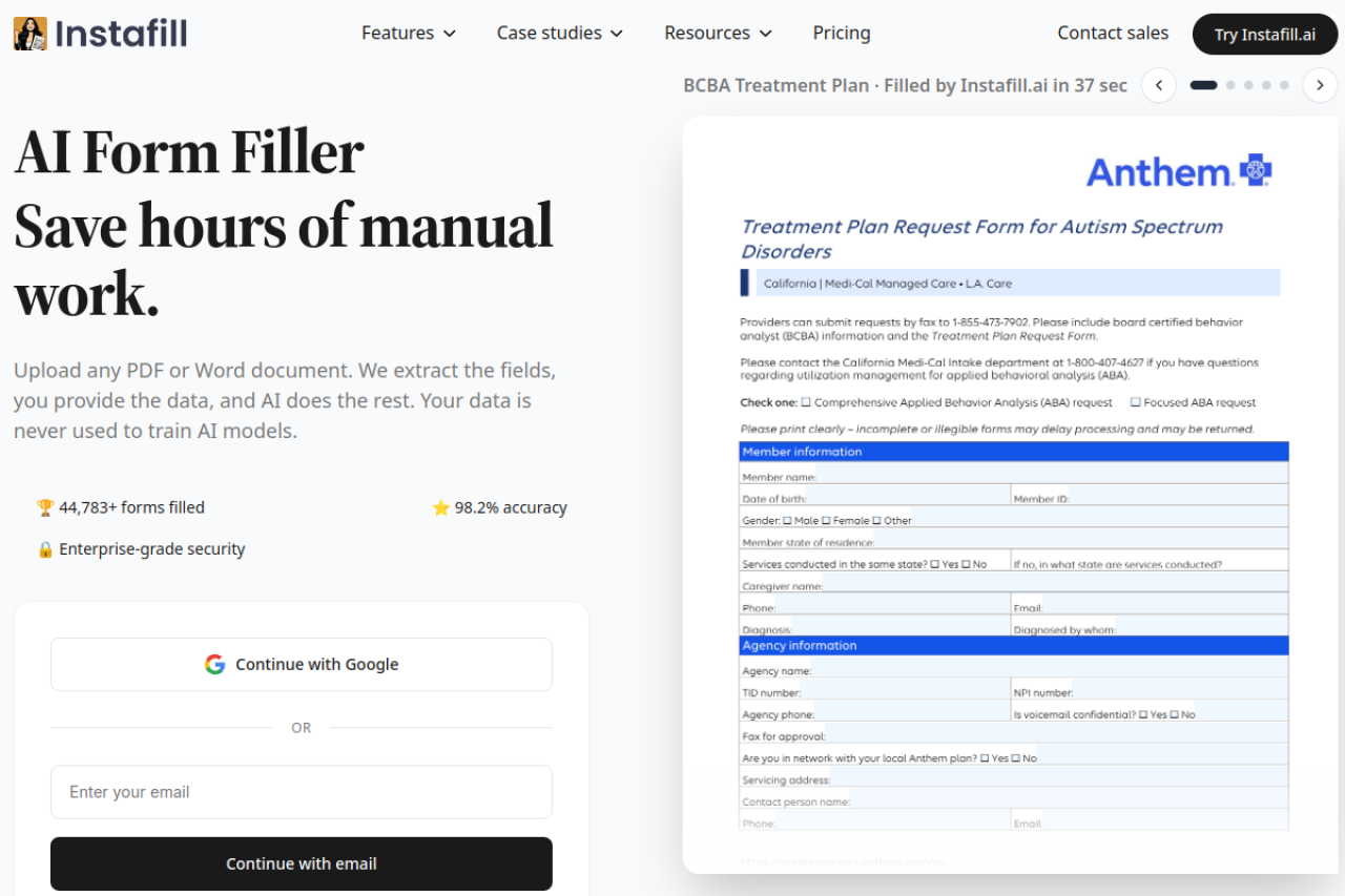 Instafill.ai website screenshot