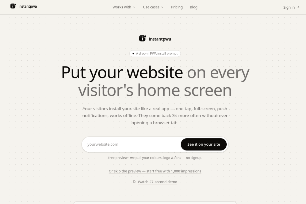 Instant PWA — live site screenshot
