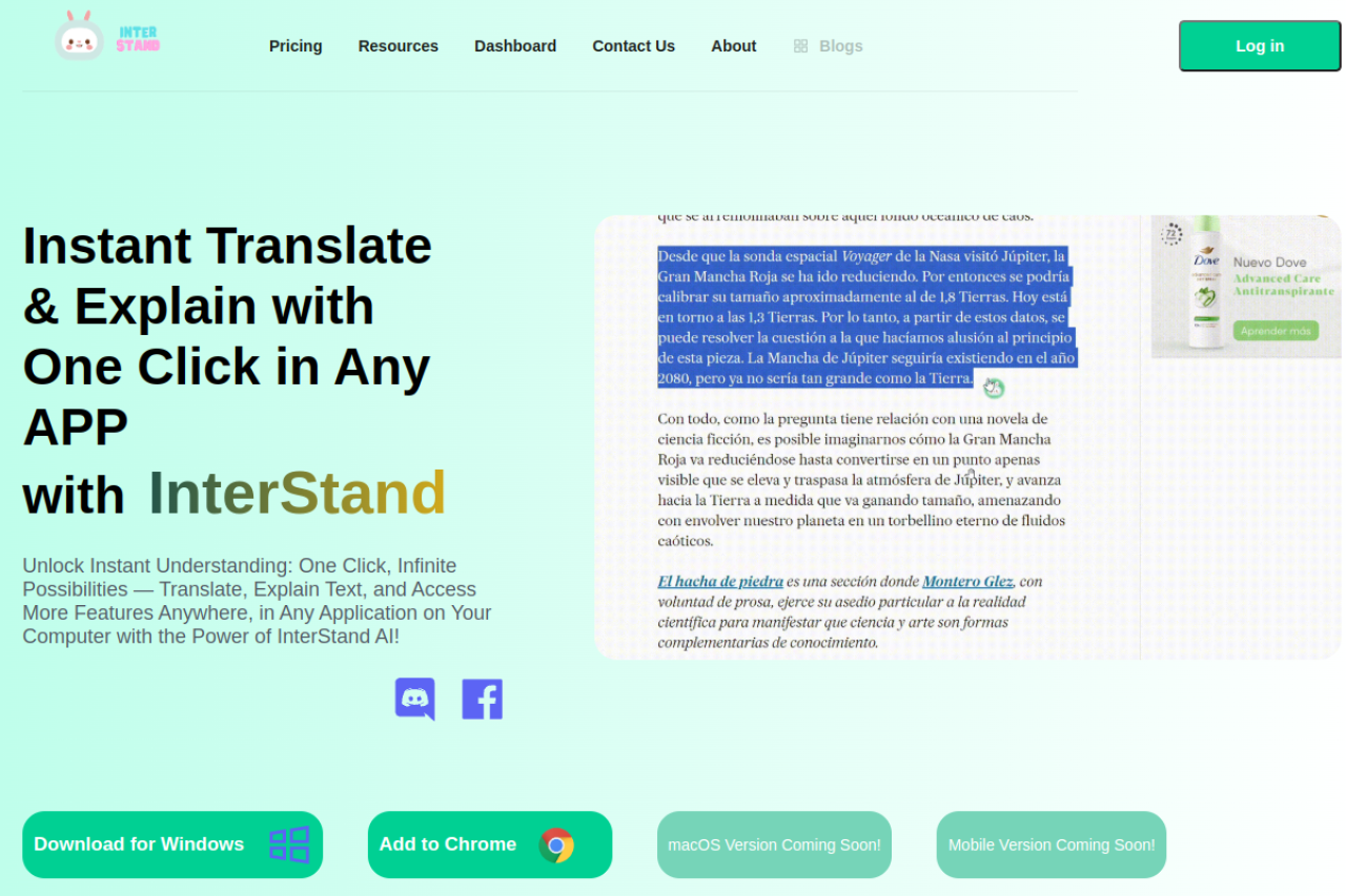 Interstand Chrome Ai Reading Assistant website screenshot