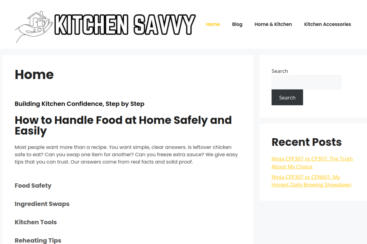 Kitchen Savvy App website screenshot