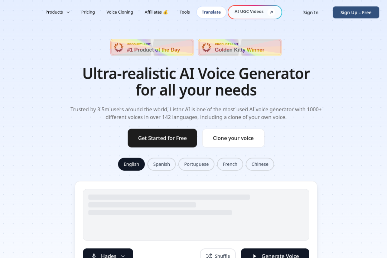 Listnr Ai website screenshot