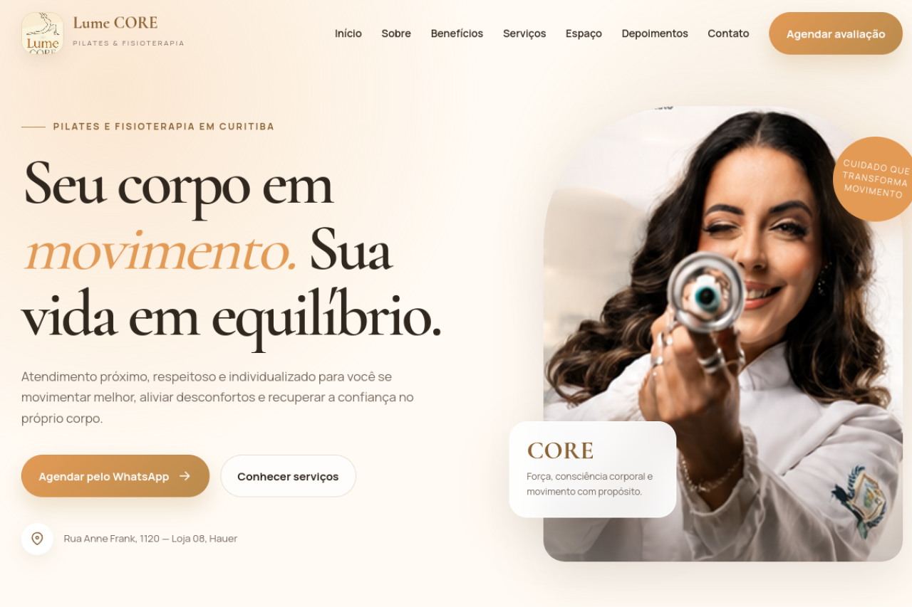 Pré-visualização do site Lumecore