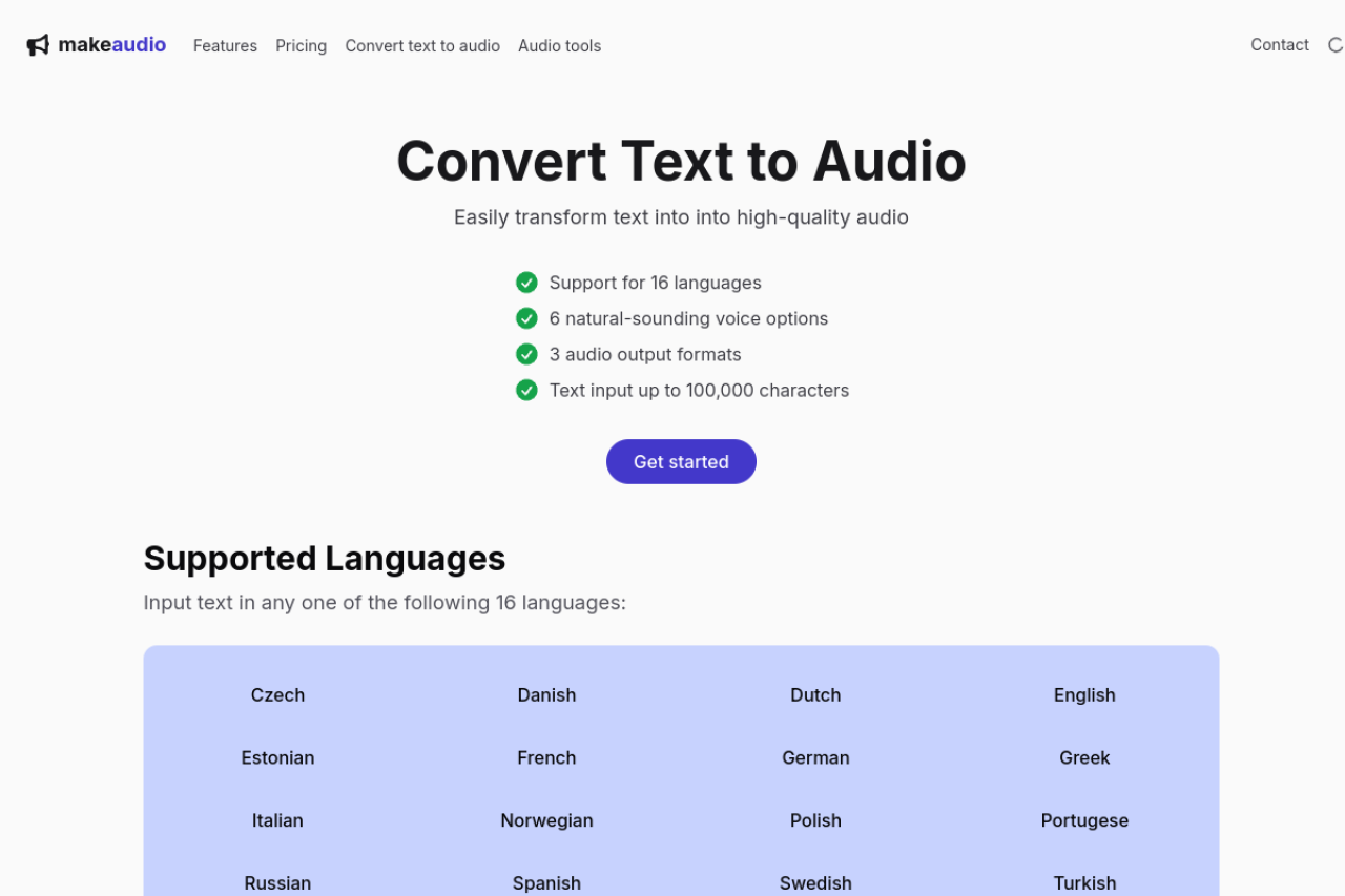 Makeaudio website screenshot
