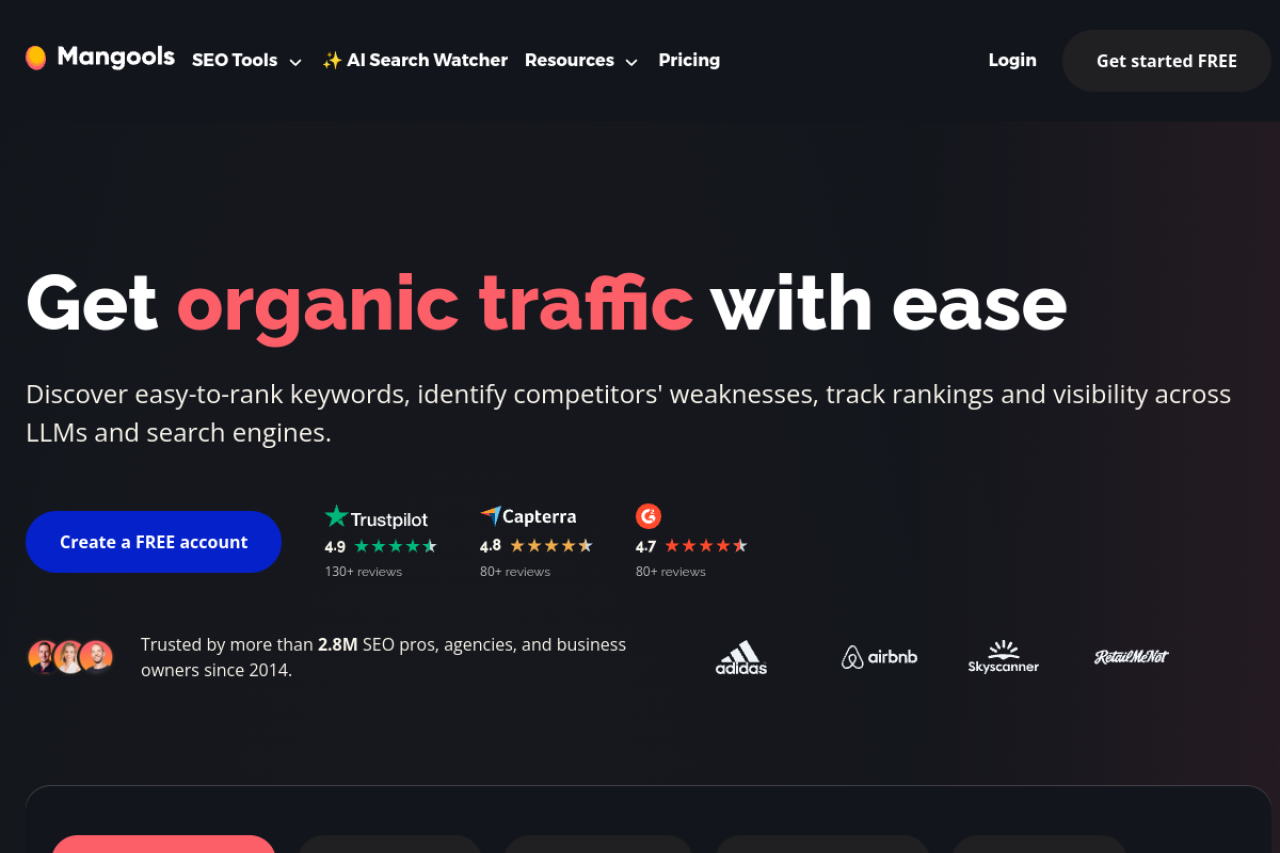 Mangools homepage screenshot