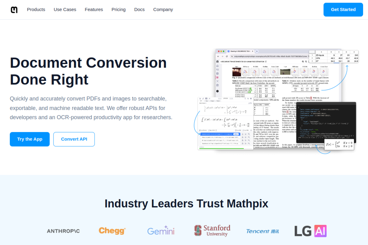 Mathpix website screenshot