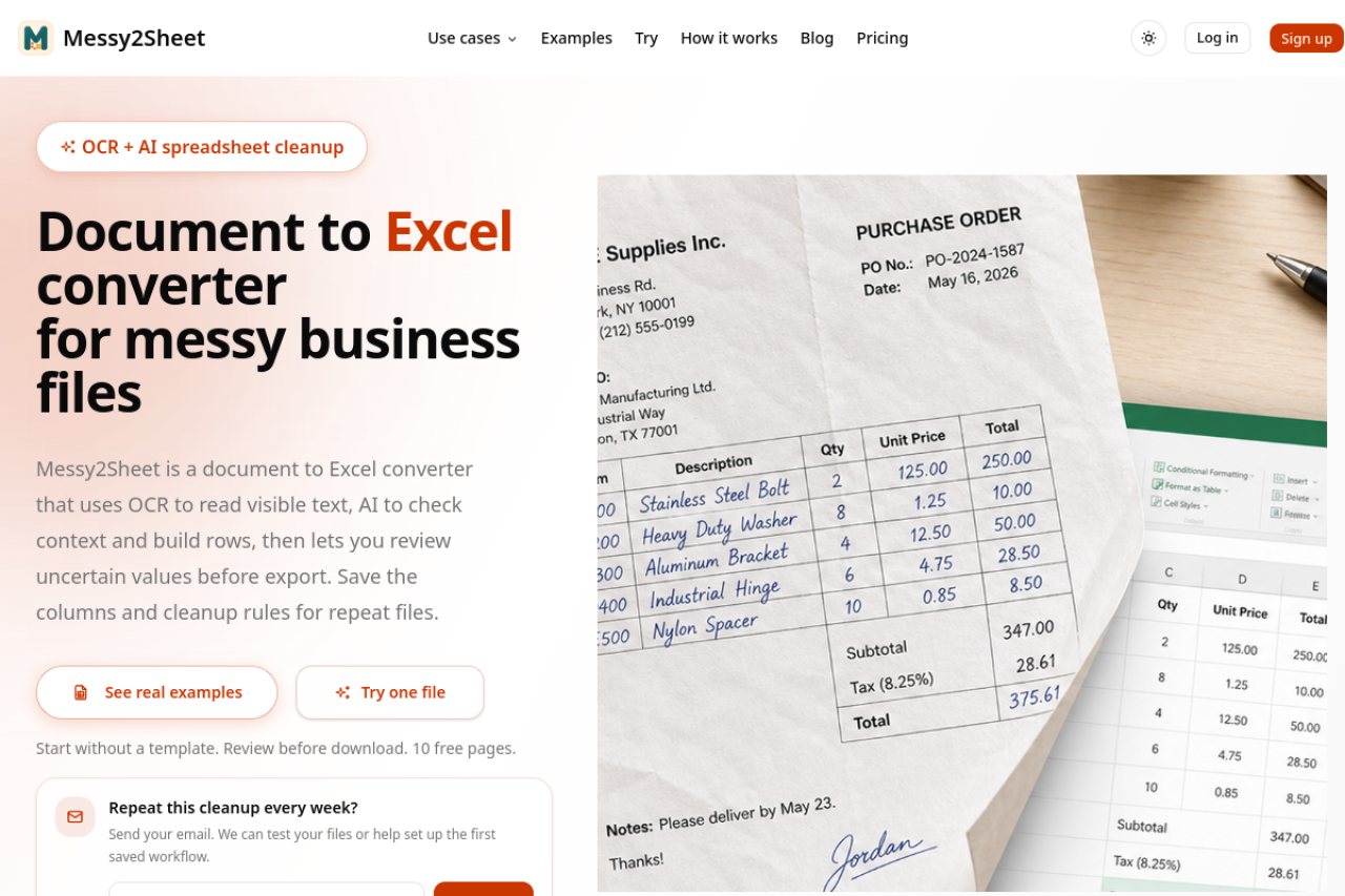 Messy2Sheet screenshot