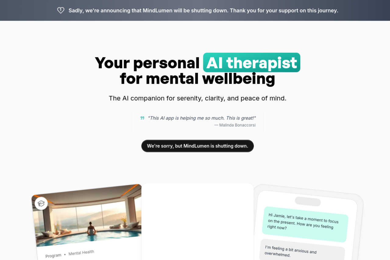 Mindpeace Ai Therapist website screenshot
