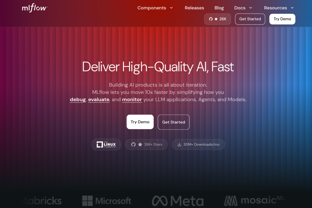 MLflow website screenshot