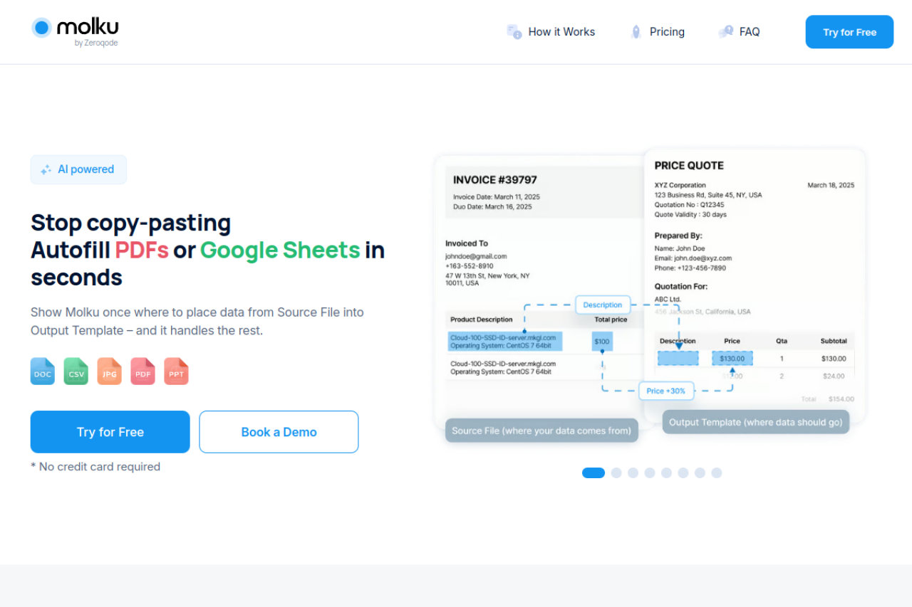 Molku Automatic Data Transfer In Seconds website screenshot
